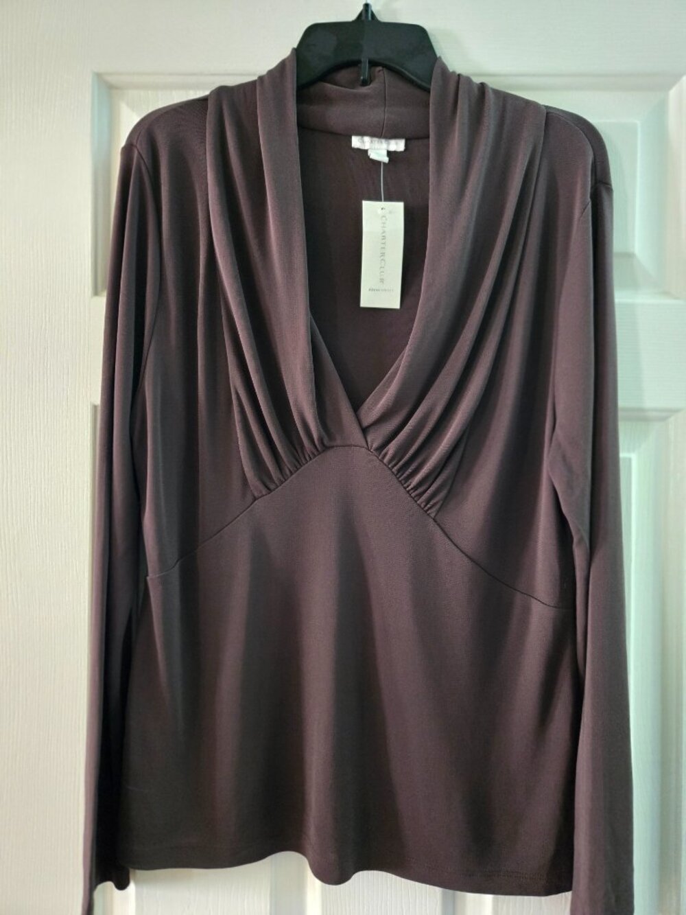NWT Charter Club V-Neck Draped top - XL - Rich Brown